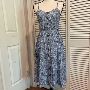 Floral blue and white midi dress